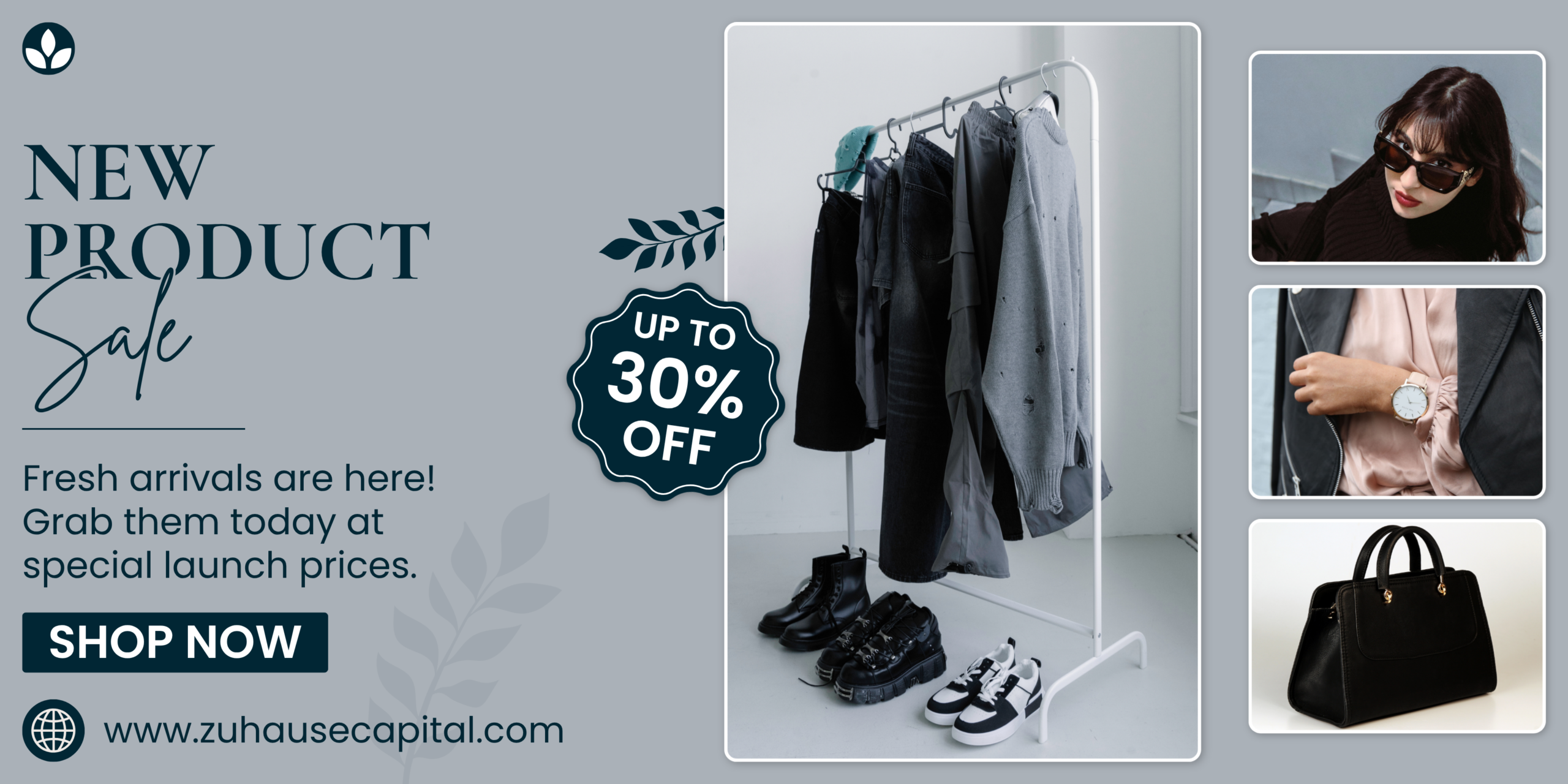 Gray and Navy Modern Fashion Sale Banner